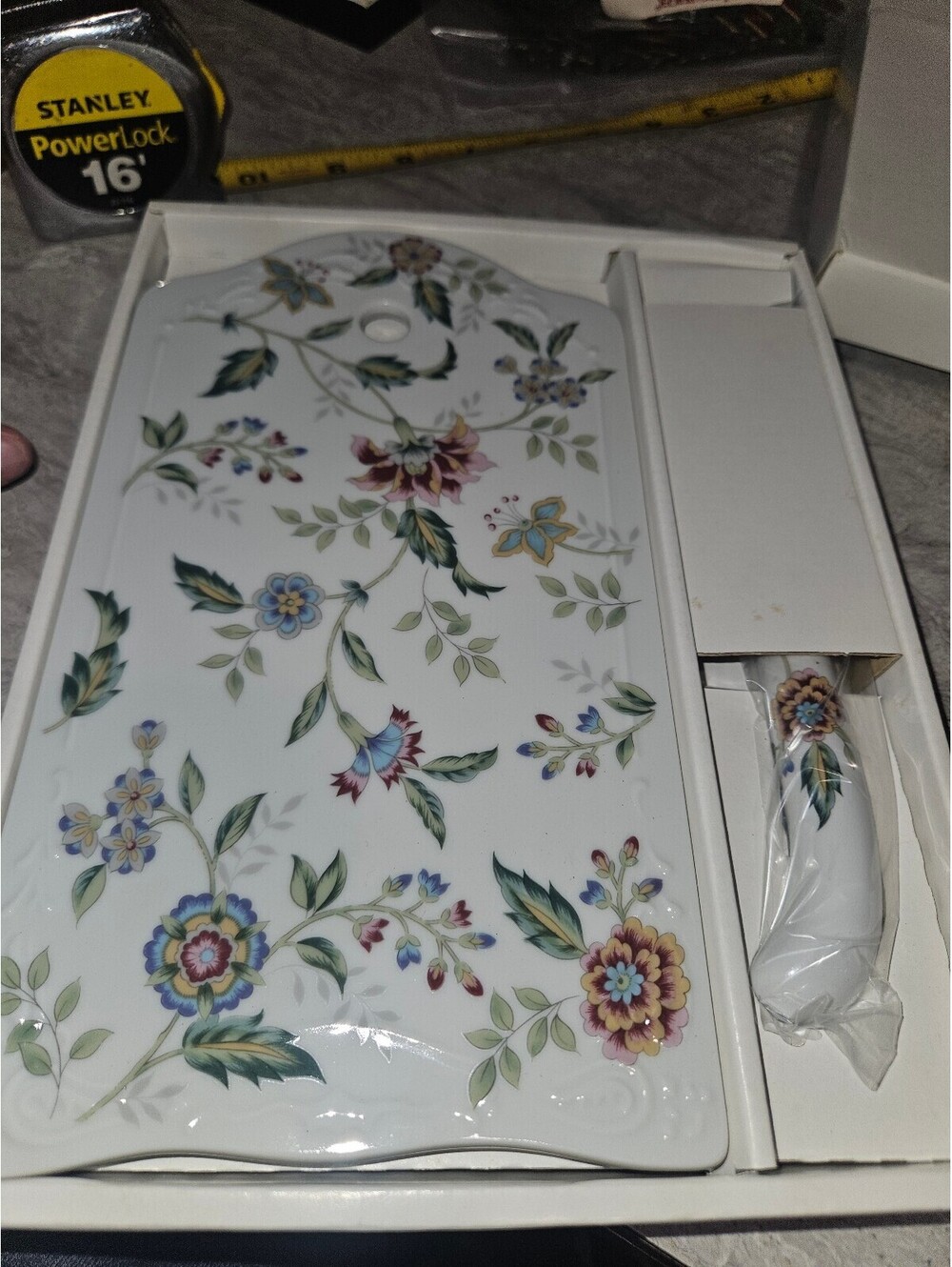 Vintage Floral Ceramic Cheese Board with Knife Set